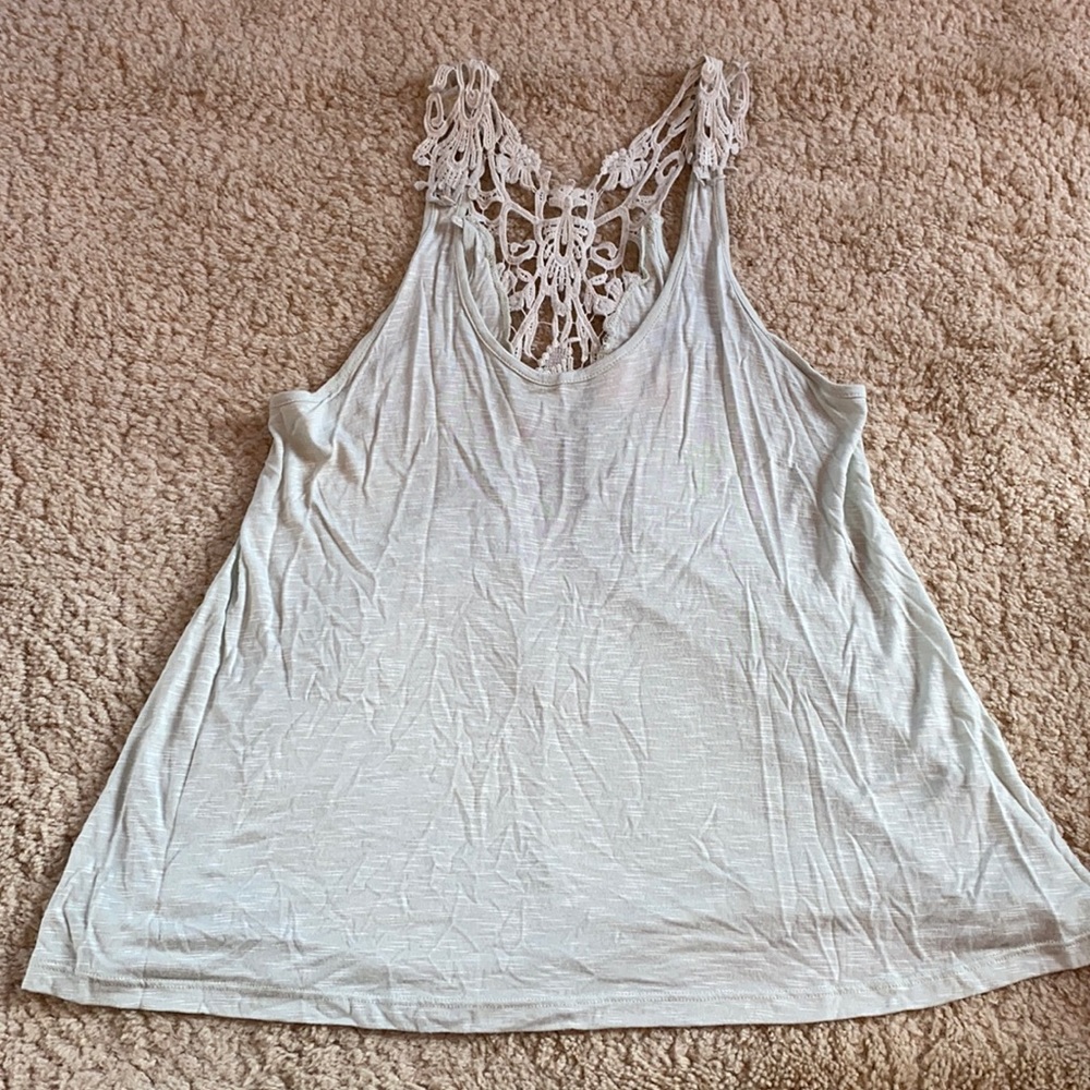 Medium sky blue lace racer back tank